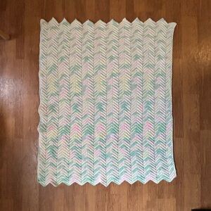 Handmade Chevron Baby Blanket in Pastel Mint & Pink